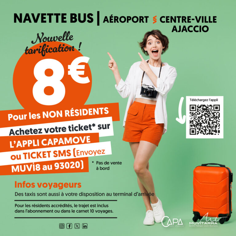 Nouvelle tarification pour la navette bus Aéroport – Centre-ville d’Ajaccio