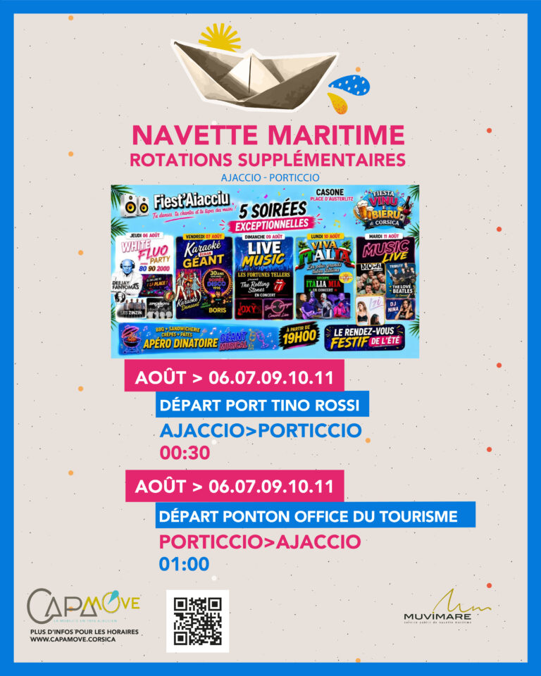Navettes maritimes : des rotations supplémentaires pour profiter des soirées Festi&rsquo;Aiacciu